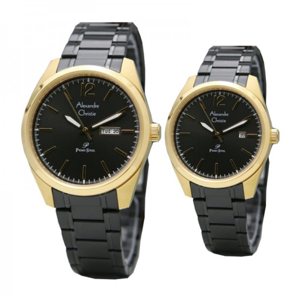 Alexandre Christie AC 1012 Gold Black Steel Couple